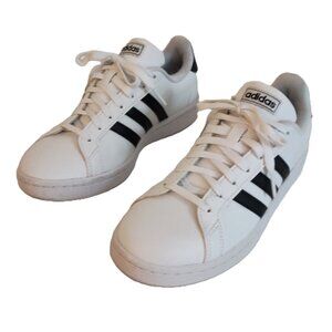 Adidas Grand Court White Sneakers w/ Black Stripes Women’s Size 8